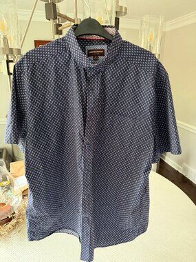 Johnston & Murphy Short Sleeve Shirt Navy White Anchor Print Men's XL
